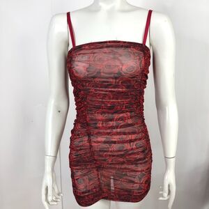 Schlosberg Ruched Ruffle Small Lycra Women's Mini Sheer Short Length Dress Rose